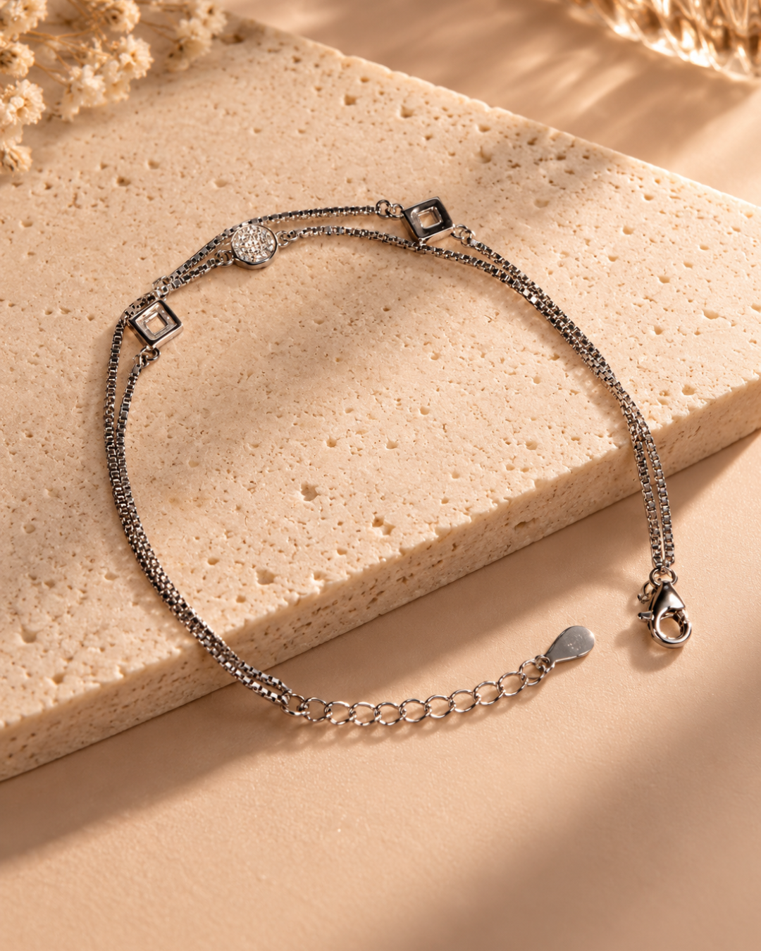 Geometric Sparkle Double Chain Bracelet