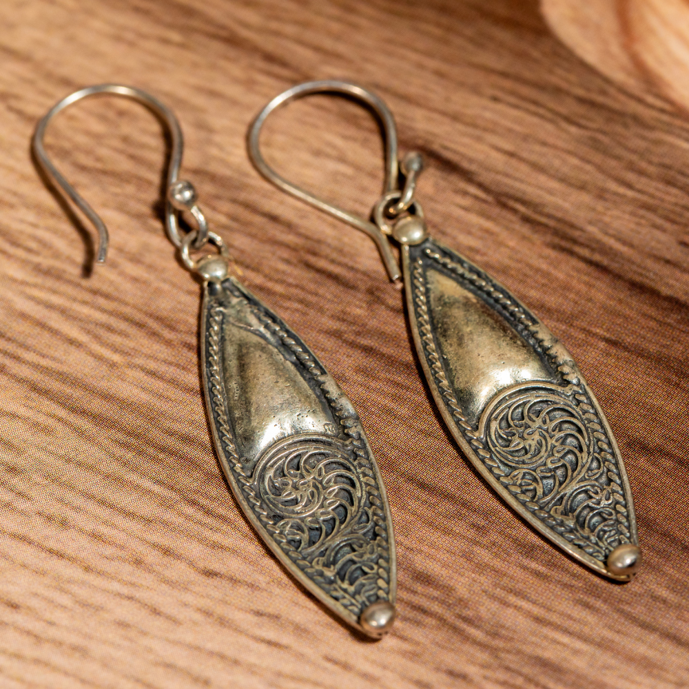 Oxidised silver drop earrings, handcrafted design in filigree art
