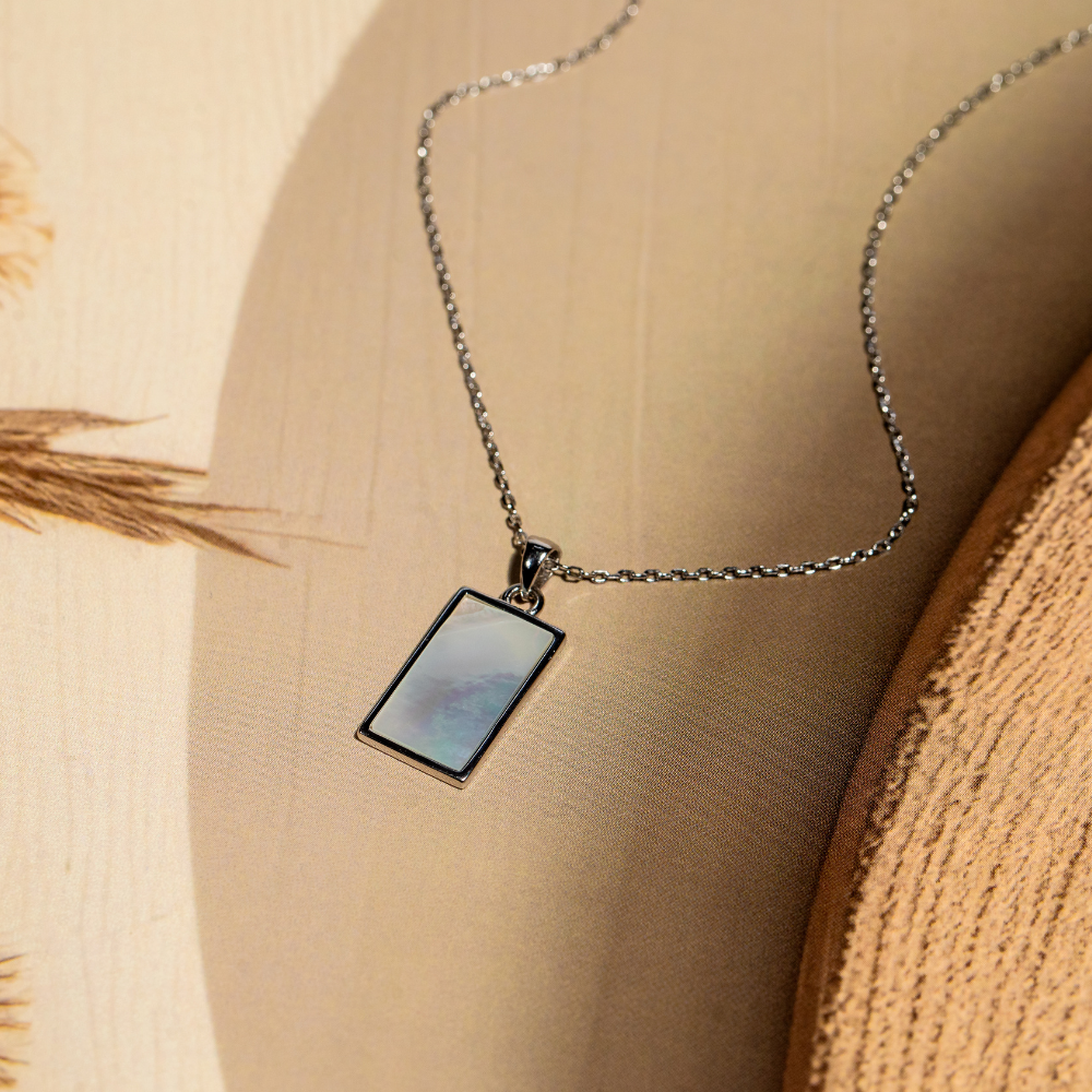 White moonstone rectangle pendant necklace