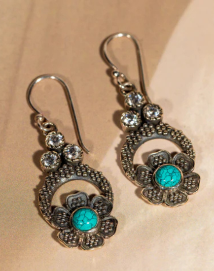 Boho style dangle earrings with turquoise sones and clear accents