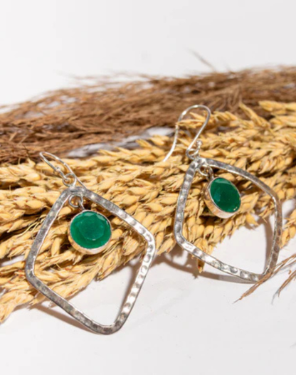 Green Onyx 925 sterling silver dangle earrings