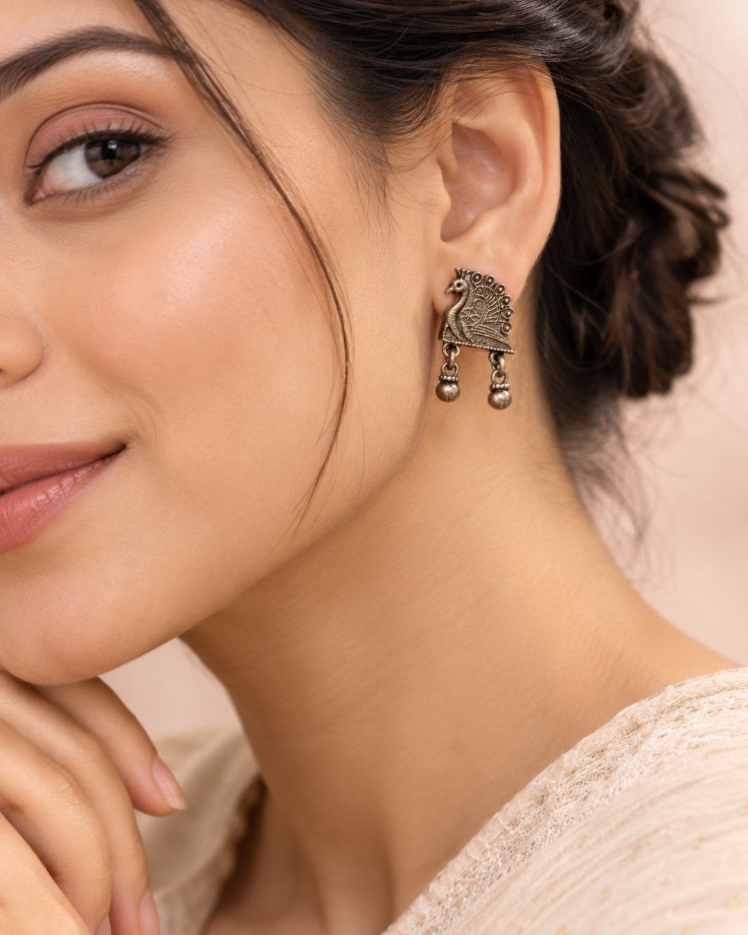 Royal Peacock Oxidised Silver Jhumka Earrings