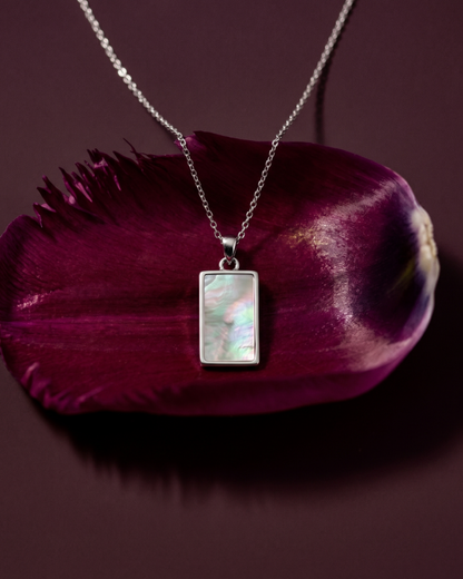 White moonstone rectangle pendant necklace