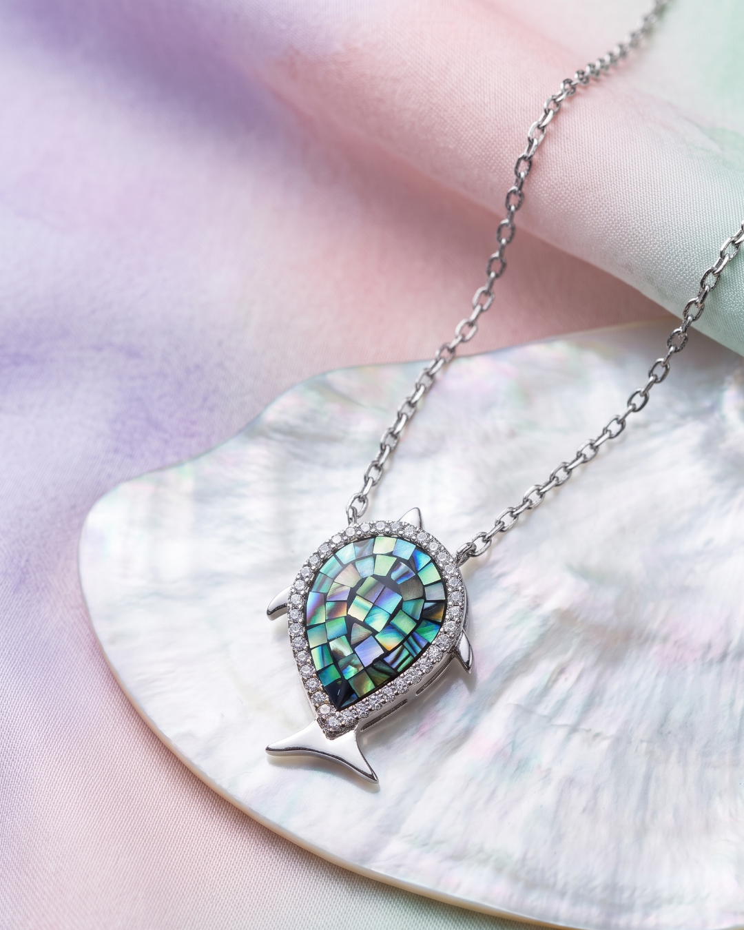Dolphin Mosaic Pendant Necklace