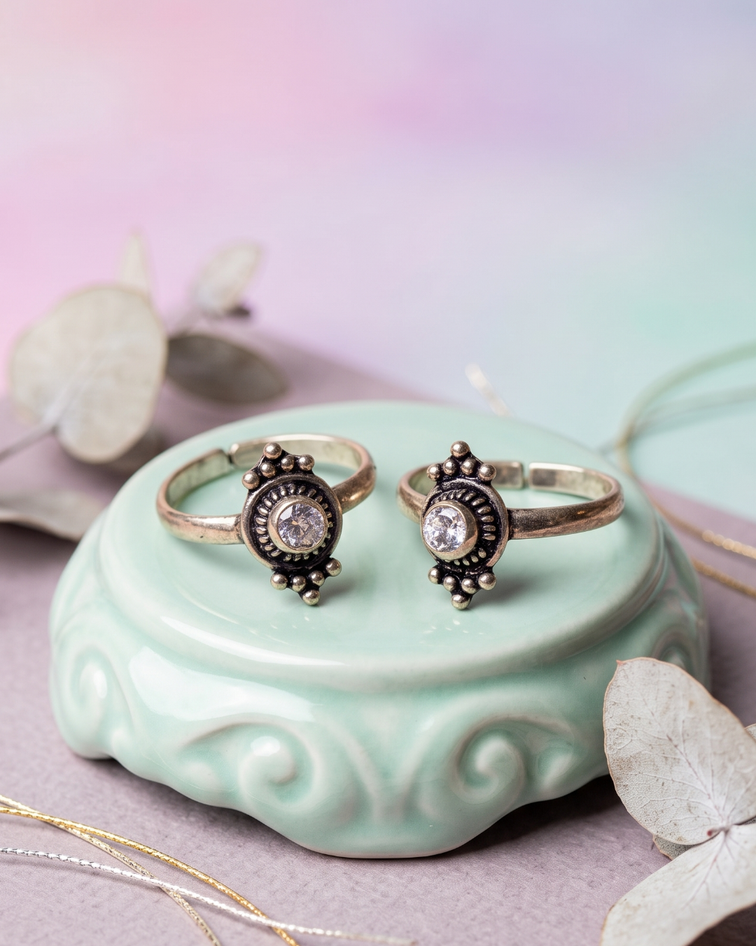 Oxidised silver toe rings