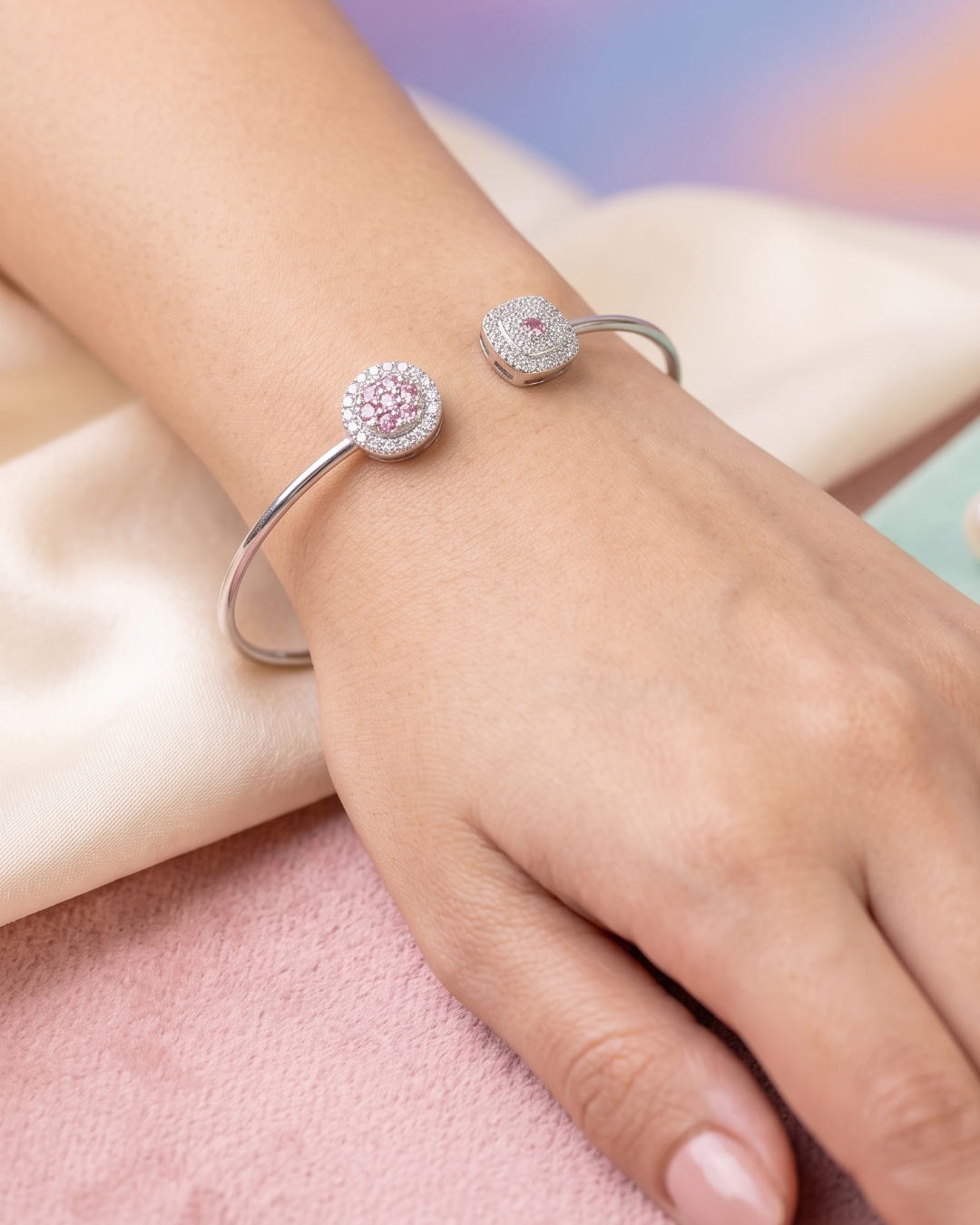 Blush Halo 925 Silver Open Cuff Bracelet