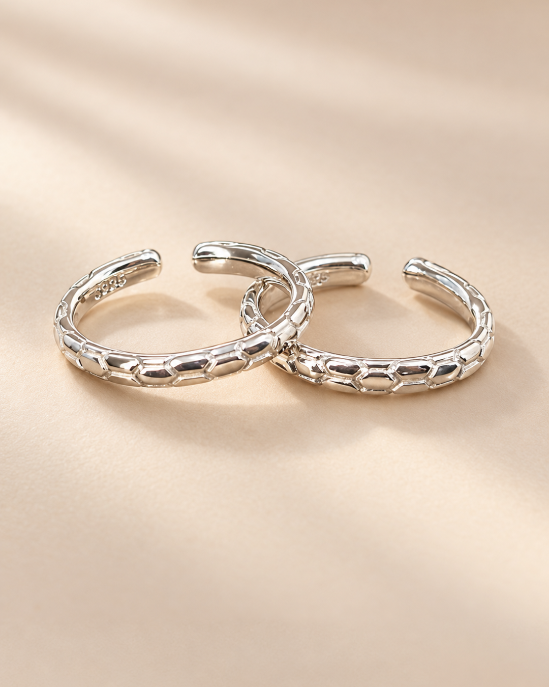 Textured Geometric Adjustable 925 Sterling Silver Toe Rings
