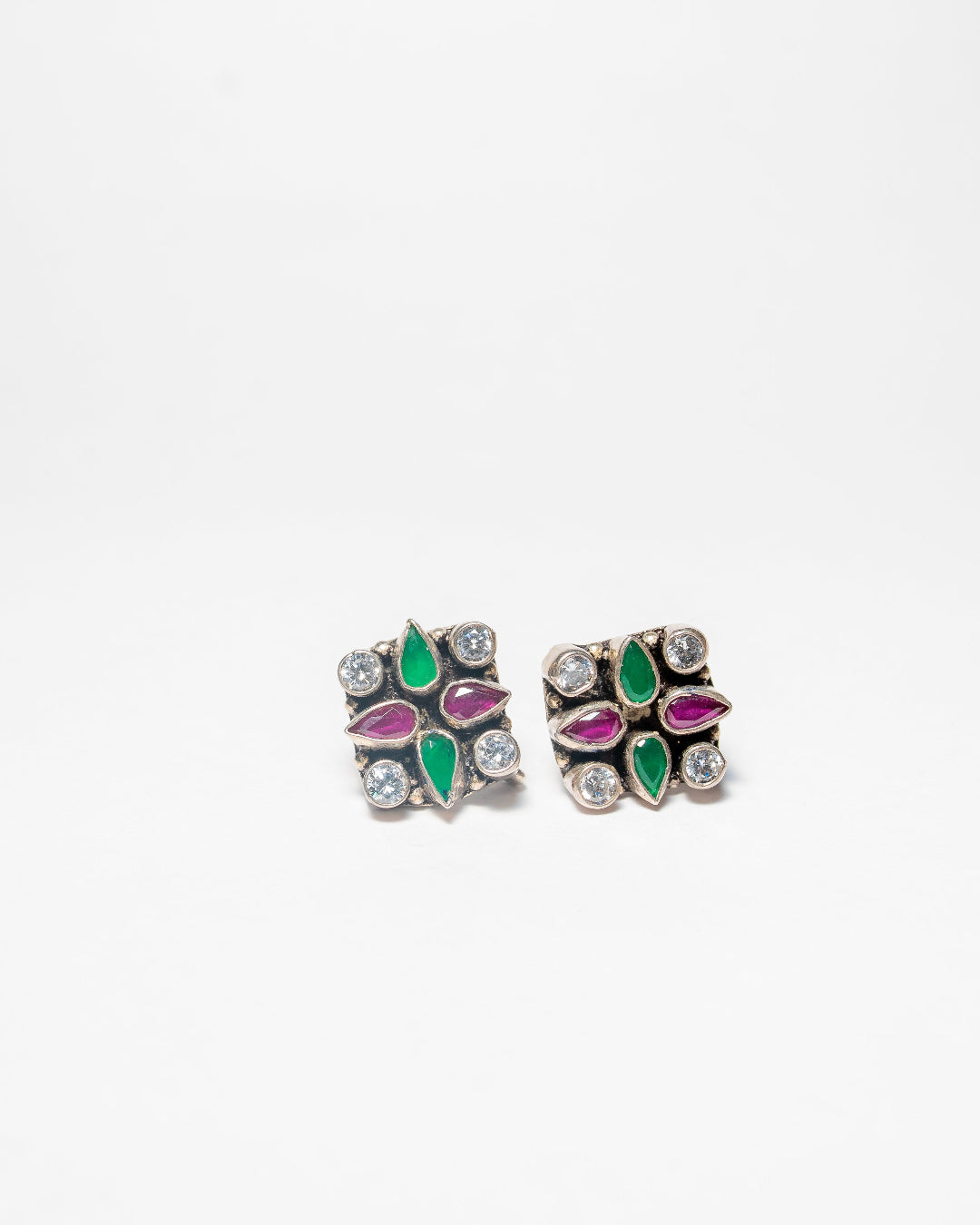 Oxidised Anouk green and magenta stone square tops