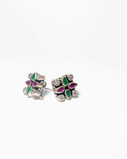 Oxidised Anouk green and magenta stone square tops