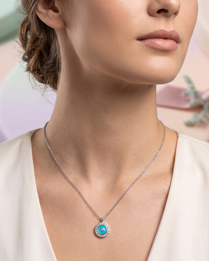 Round evil eye charm pendant necklace