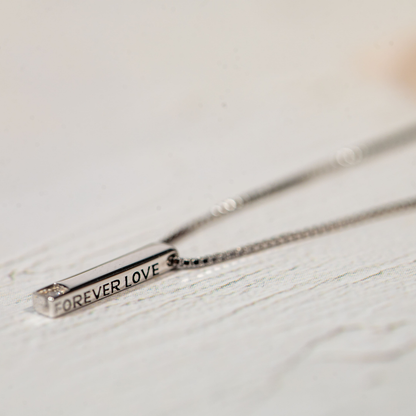 Bar pendant with cubic zirconia and engraved FOREVER LOVE on one side