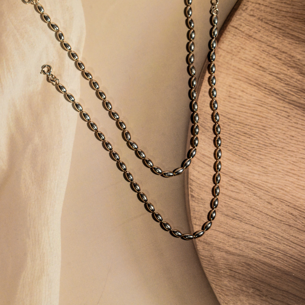 Sterling Silver rice bead chain anklet