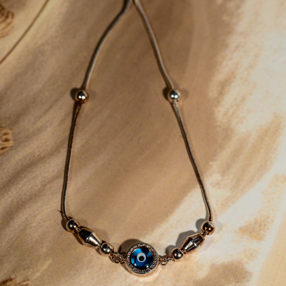 Sterling silver evil eye charm adjustable bracelet with cubic zirconia