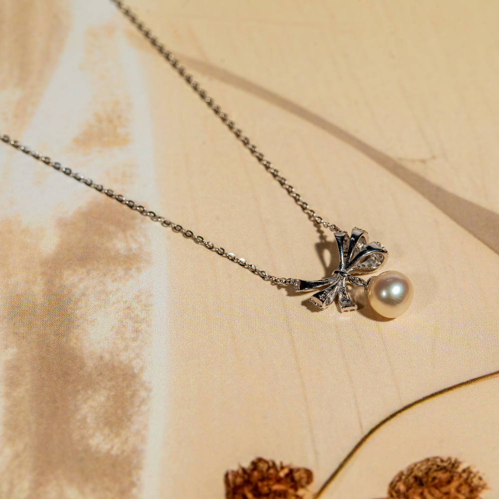 Pearl Grace Bow Pendant Necklace