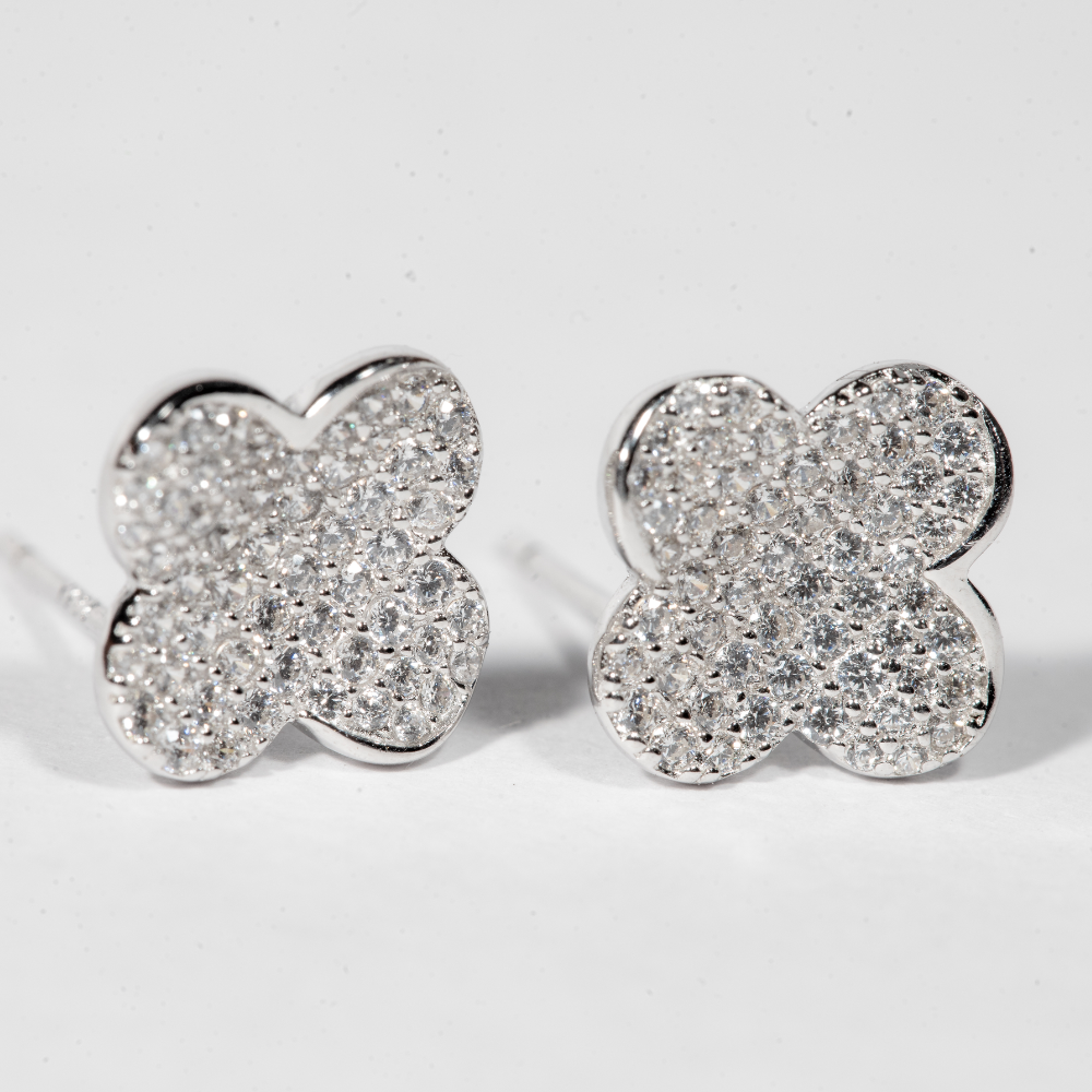 Clover studs embellished with cubic zirconia