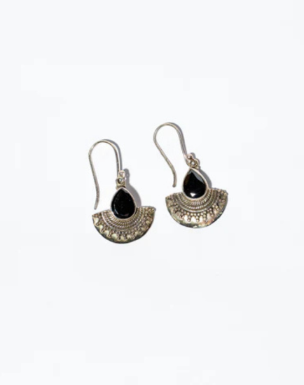 Handcrafted dangle earrings with black stone
